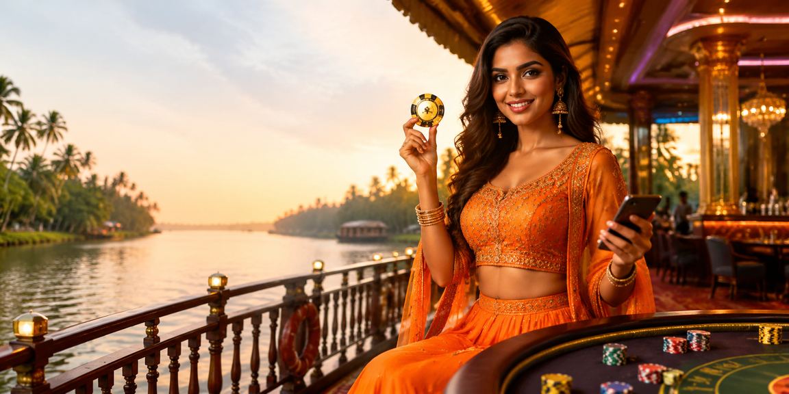 Mobile user logging into casino platform in Kerala backwaters setting